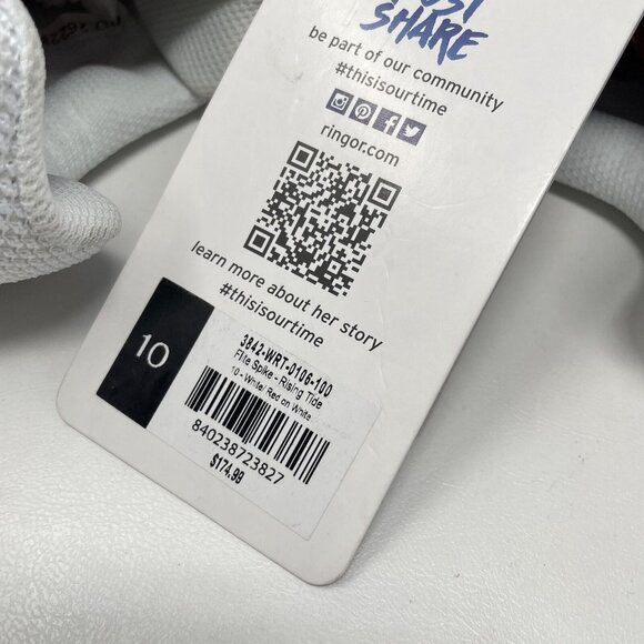 Ringor Flite Spikes Softball Metal Cleats Womens 10 Rising Tide White Red Wave‎ - Picture 7 of 9